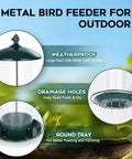 Weatherproof Metal Bird Feeder Outdoors With 360 Degree Feeding Tray Squirrel Resistant Design And Hanging Capability Green