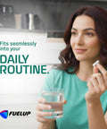 Woman holding a capsule and glass of water, representing Lithium Orotate 5 Mg Brain Health Supplement For Focus And Clarity Mind Fuel.