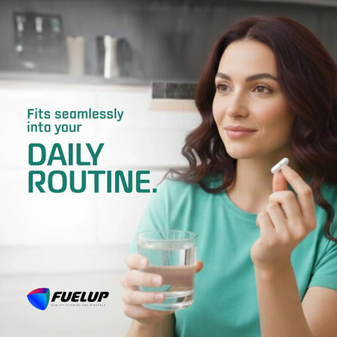 Woman holding a capsule and glass of water, representing Lithium Orotate 5 Mg Brain Health Supplement For Focus And Clarity Mind Fuel.