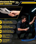 Person using All-In-One Welding Hose Repair Kit With 49 Brass Fittings And Crimper Quick-Connect Barbed Assembly for repairs