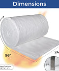 Ceramic fiber insulation blanket roll, front view, 1 in x 24 in x 96 in, 8 lb density, white.