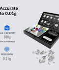 Digital Pocket Scale 500g With 0.01g Accuracy For Grams Ounces Grains Ct Dwt Ozt Tare Function And LCD Backlight showing precision.
