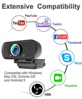Kickass 1080P Full Hd Webcam With Built In Noise Reducing Microphone And Auto Light Correction For Dope Video Calls On Laptop Desktop Computer System showing compatibility with major platforms.