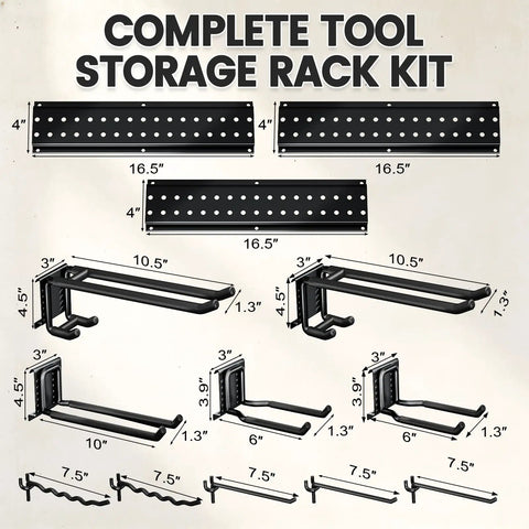Heavy Duty Garage Wall Organizer Rack With Forty Nine Point Five Inch Wide Adjustable Hooks For Shovels Rakes Garden Tools Space Saving Storage Solution That Holds Four Hundred Pounds Kicks Clutter To The Curb And Level Up Your Workspace