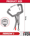 Six Inch C Clamp Locking Pliers With Swivel Pads For Welding And Woodworking Through Hole Adjustment And One Handed Release Trigger Boss Grade Heavy Duty Clamp Tool For Metalworking And Woodworking, 7.4 in size diagram