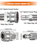 Hotop 2-set stainless steel 3/8 in NPT quick-connect pressure washer adapters: male and female connectors