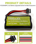 Two Pack Seven Point Four Volt 3000 mAh 15C 2S Li Ion Battery With SM 4P Plug And USB Charger for RC Vehicles