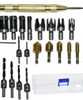 All In One Woodworking Drill Bit Set With Countersinks And Plug Cutters Hex Shank HSS 5 Flute 90 Degree Bits Includes L Wrench