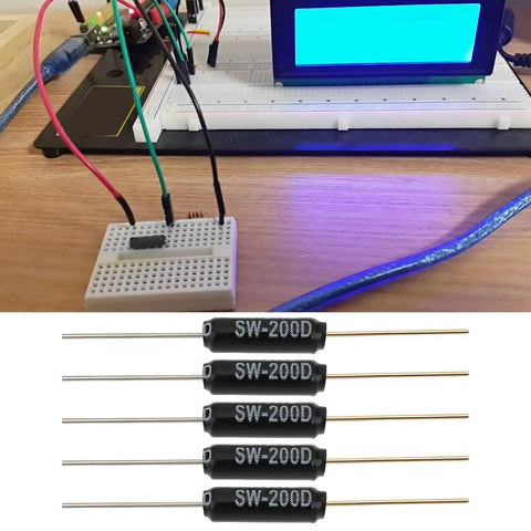 20 Pack SW200D Vibration Shock And Tilt Ball Tilt Switch Sensors For Alarm Systems DIY Electronics Motion Detectors Toys Projects Boss Grade Great For Smart Home Security Robotics And Sensor Experiments, SW-200D sensors on breadboard