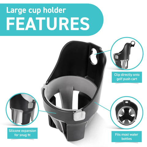 Golf Push Cart Cup Holder That Fits Clicgear Sun Mountain Bag Boy And More Large Size with features and design details