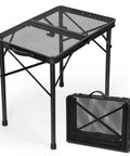 2 Foot Folding Table With Carry Handle For Camping And Outdoor Grill Table, Adjustable Height From 10.6 To 22 Inches, Black Metal Mesh Surface