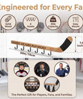 Premium Quality Top Tier Solid Wood Hockey Stick Wall Mounted Coat Rack Featuring Six Heavy Duty Hooks 30x7.9 inches design.
