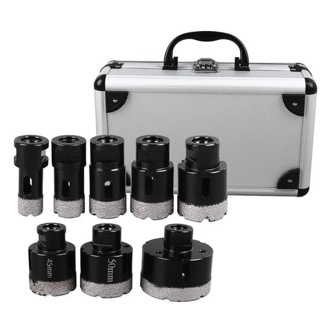 Kickstart Your DIY Project With This Awesome 8-Pc Grit Hole Saw Kit Designed For Drilling Marble Glass Ceramic Tiles And Concrete With Sharp Diamond Tips That Make Hard Work Easy Peasy. 8-piece diamond hole saw kit in case, 20mm to 68mm