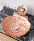 Artistic Bathroom Vessel Sink Shell Shaped Crystal Glass Wash Bowl Sink Counter Top Installation with faucet and drain.