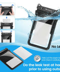 Demonstration of IPX8 Waterproof Phone Pouch Dual Pack 8.3 Inch Case With Lanyard submerged in water, showing no leakage.