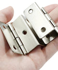 Sweet Deal Silver Three Fold Cabinet Hinges For Wood Doors And Furniture Drawers With Quick Grip Screws 2 X 2.2 Inch Plates held in hand.