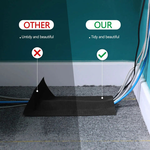 Cord Cover Floor Cable Protector For Carpet 4 Inches Wide By 50 Feet Long Easy Cut To Fit Keeps Cables Sorted And Safe Black on carpet