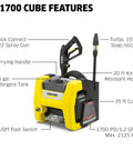Compact 1700 PSI TruPressure Pressure Washer With 1.2 GPM, Three Nozzle Options And Detergent Tank showcasing features.
