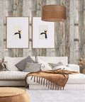 Living room with Light Gray Wood Peel And Stick Wallpaper 17.7 Inch By 393.7 Inch 48.4 Sq Ft Roll Self Adhesive Distressed Wood Plank Texture