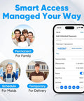 Smart access management app showing family and temporary access settings for a Premium Smart WiFi Door Lock Featuring Rapid Facial Recognition And Palm Vein Fingerprint Scanning For No Sweat Keyless Entry Smooth Alexa Voice Control And Compact Doorbell Chime Built For Real World Homes Seeking Airtight Security And Stress Free Daily.