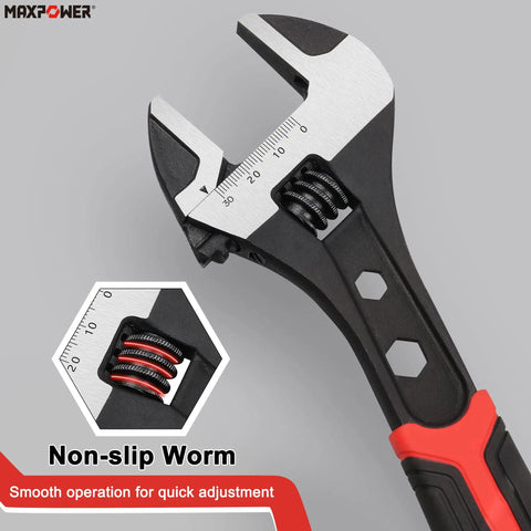 Adjustable Wrench Set 6 Inch 8 Inch 10 Inch, Drop Forged CrV Steel with non-slip worm and dual SAE and Metric scales.