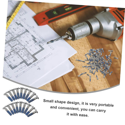 Glasses Repair Screws Kit, 100 Piece Eyeglass Screw Set displayed with a drill on a wooden table, ideal for on-the-go repairs.