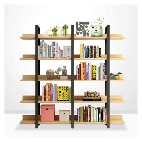 Built Different Vertical Bookcase Featuring Heavy Duty Steel Frame Smooth Layered Shelves Straight Fire Storage Setup For Living Room Or Office Displaying Books And Decor with books and decor items.
