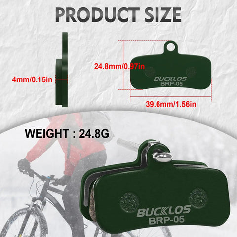 All Weather Bike Disc Brake Pads For 4 Piston Calipers Shimano D02S D03S with size and weight details