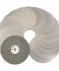 Heavy Duty Six Inch 2000 Grit Diamond Grinding Disc For Gemstone Glass And Rock Polish Tough As Nails For Knockout Lapidary and Hobby Crafting Projects stacked in a circular arrangement.