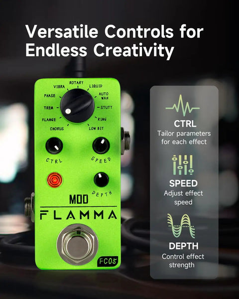 Mini Modulation Pedal With 11 Classic Effects Chorus Flanger Tremolo Phaser Vibrato Rotary Liquid Auto Wah Stutter Ring Low Bit Durable Metal Shell Tiny But Mighty Portable For Stage And Studio Use Pedalboard Friendly displayed with control options