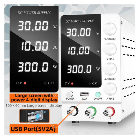 DC Power Supply Variable Output 32V 6A And 30V 10A Regulated Switching Power Source With 4 Digit LED Display shown on screen