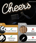 Cheers Neon Sign For Home Bar Wall Decor Battery Or USB Powered Bright Warm White Light Lit For Parties And Bachelorette
