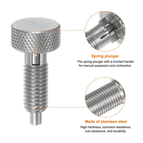 Heavy Duty M8 Spring Plunger With Knurled Handle 4mm Pin Stainless Steel Non Locking Retractable Release Pin Smooth Action, close-up