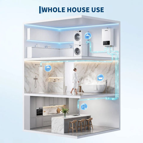 Indoor Tankless Water Heater Hands You Sweet On Demand Hot Water Powered By Pure Natural Gas Efficiency And A Clean Digital Dashboard For Flawless Temperature Tuning And Quick Mounting Anywhere, shown in a home setting.