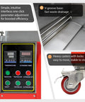 Control panel of Heavy-Duty 12 Gallon Ultrasonic Cleaner With Digital Heater Timer showing settings and V-groove drainage.