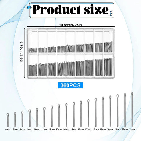 Must-Have 360 Piece Stainless Steel Watch Band Pins Kit with 18 Sizes from 6mm to 23mm displayed in a plastic organizer box