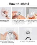 Installation steps for Heavy Duty Adhesive Hooks 44 Lb Max 20 Pack No Drill No Nails Wall Hangers showcasing easy application process.