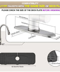 Diagram showing size compatibility for Silicone Faucet Mat Drip Catcher For Kitchen Faucets Tailor Made For 1cm Deck Plate Light Grey Durable Reusable Silicone Drip Tray Keeps Counters Dry And Protects Utensils From Water Splash.