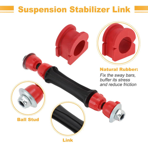 Two Piece Front Sway Bar Link Kit With Bushings For Cadillac Escalade Tahoe Silverado Avalanche GMC Yukon Sierra 2004 2018 Durable Stabilizer Links For Tight Handling And Smoother Rides On Rough Roads, red rubber bushings and ball stud