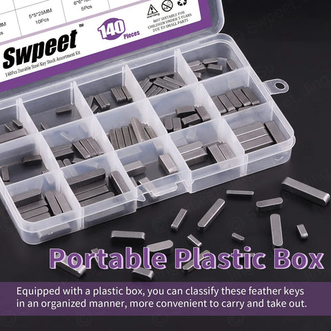 Heavy Duty Pro Grade Key Stock Set With 140 Pcs In 16 Sizes 3mm 4mm 5mm 6mm Carbon Steel Round Ended Feather Keys And Parallel Drive Shaft Keys For Fasteners And Mechanical Projects In A Convenient Storage Box For Shop Garage Or Workshop