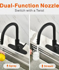 Matte Black Pull-Down Kitchen Faucet With Dual Function Spray Head For Sink And Bar Use, Easy Switch, Spray and Stream Modes