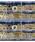 Massive 150 Piece Assortment Of Premium Brass Wire Ring Terminals For Fast Crimping M3 To M10 Sizes Perfect Kit For Any DIY Repair Or Electrical Wiring Job You Gotta Need This Handy Tool. brass ring terminals in organizer, M3-M10 sizes