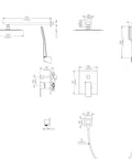 9 Inch Rain Shower Head With Handheld System Dual Shower Combo technical diagram with dimensions and components