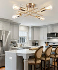 Six Light Sputnik Ceiling Chandelier Dope Modern Semi Flush Mount With E26 Base Brass Finish Industrial Farmhouse Style in kitchen