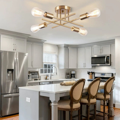 Six Light Sputnik Ceiling Chandelier Dope Modern Semi Flush Mount With E26 Base Brass Finish Industrial Farmhouse Style in kitchen