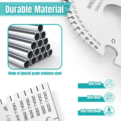 Wire Gauge Measuring Tool And Metal Plate Thickness Gauge Kit With Dual Sided Stainless Steel Gauges for durability and anti-corrosion features