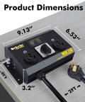 No Sweat Manual EV Charging Switch dimensions measurement image showing 9.13" x 6.53" x 4.8" rugged aluminum housing.