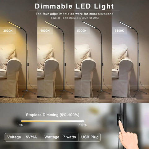 Led Floor Lamp For Eyelash Extensions And Makeup Standing Light With Eye Friendly Glow shown in 4 color temperatures