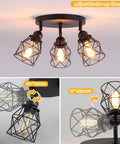 Adjustable Multi Directional Ceiling Light Fixture With E26 Base For Kitchen Hallway And Dining Room Semi Flush Mount Black Farmhouse Industrial Iron Cage Spotlight For Modern Rustic Vibe