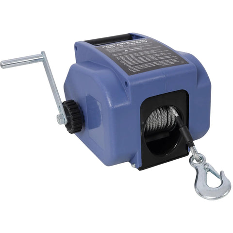 Must-Have Reversible 12V Electric Winch With Wireless Remote For Heavy Duty Trailer and Offroad Recovery Pulling Up To 2000lbs Towing Power that features a blue casing and galvanized rope.